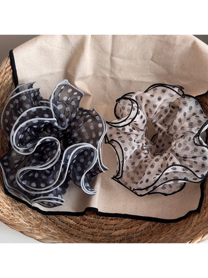 Gifty - Polka Dot Ruffle Edge Polyester Scrunchie