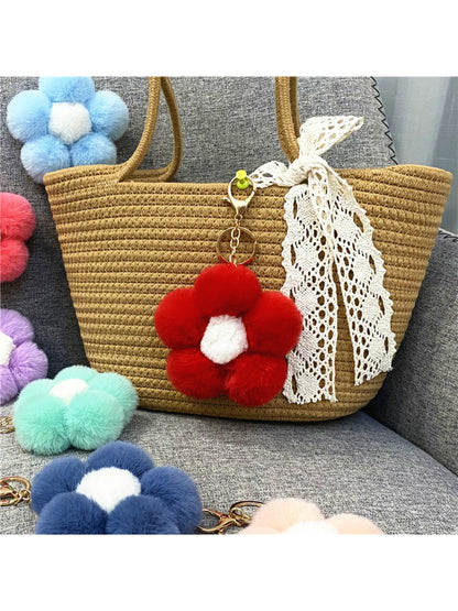 Keypus - Flower Pompom Bag Charm Keychain