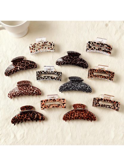 Beau - Vintage Leopard Print Curved Claw Clip