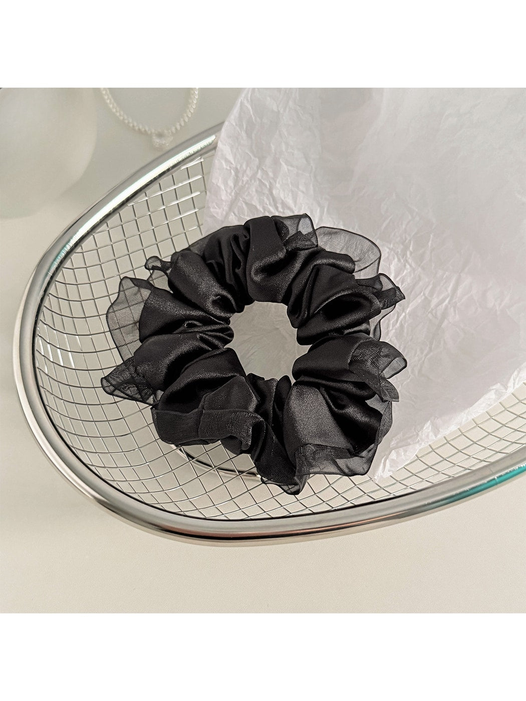 Gifty - Satin Finish Mesh Ruffle Edge Scrunchie