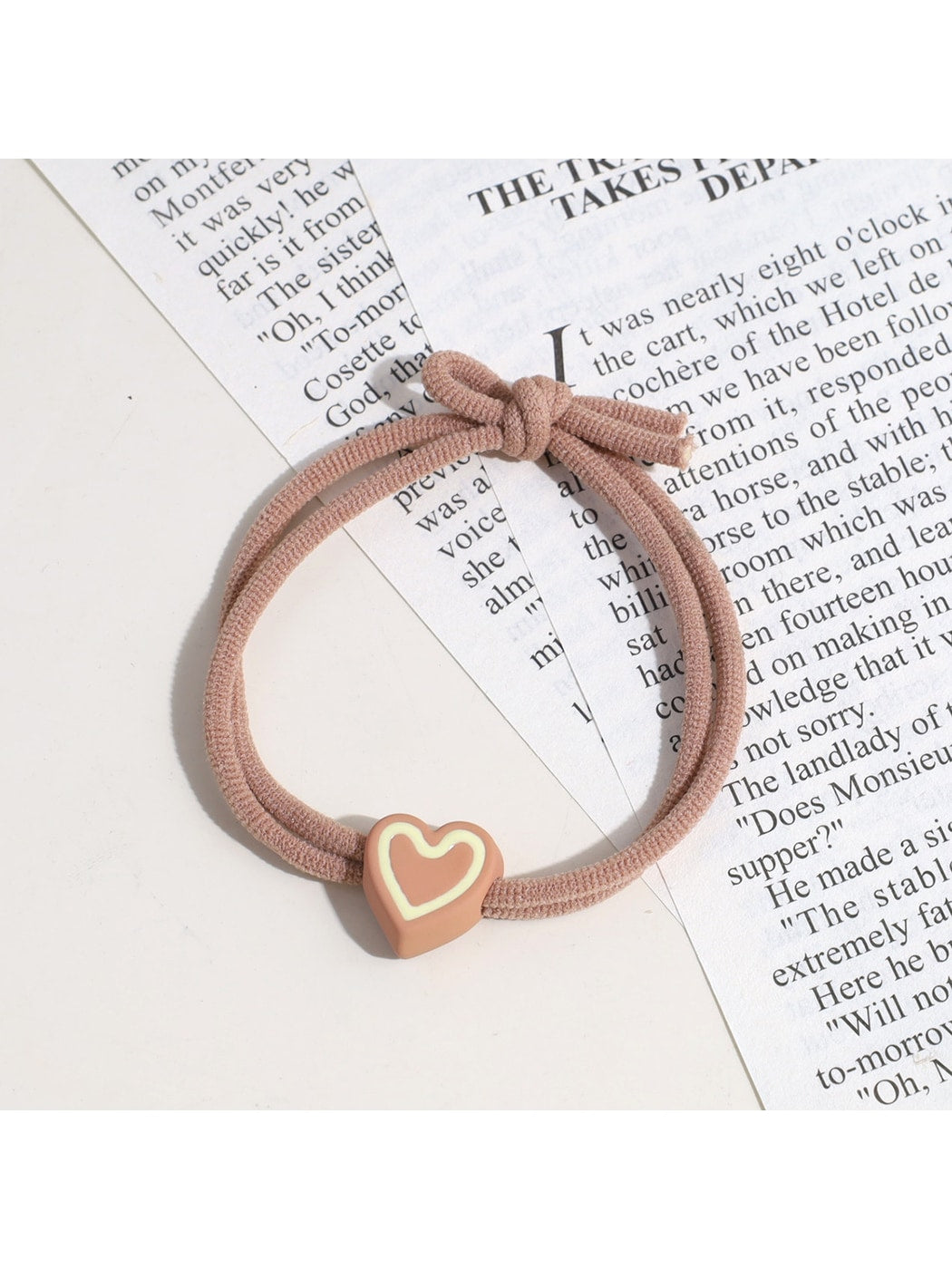 Gifty - Elastic Heart Detail Ponytail Polyester Hair Tie