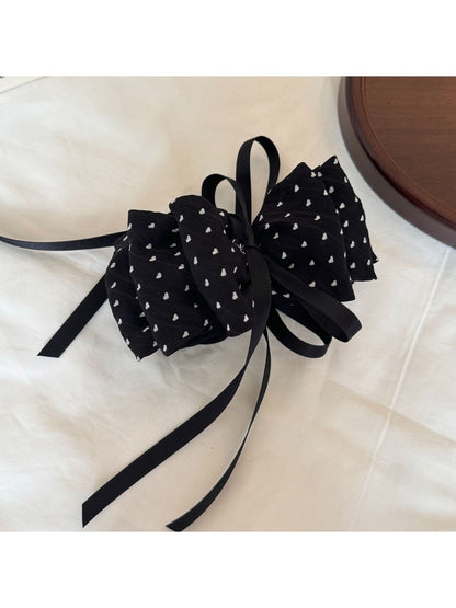 Beau - Heart Print Layered Bow Ribbon Banana Clip