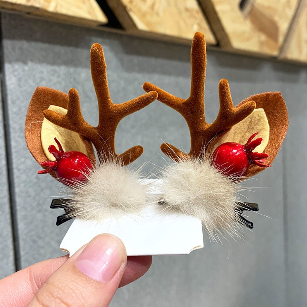 Beau - Christmas Deer Antler Glitter Bow Hair Clip