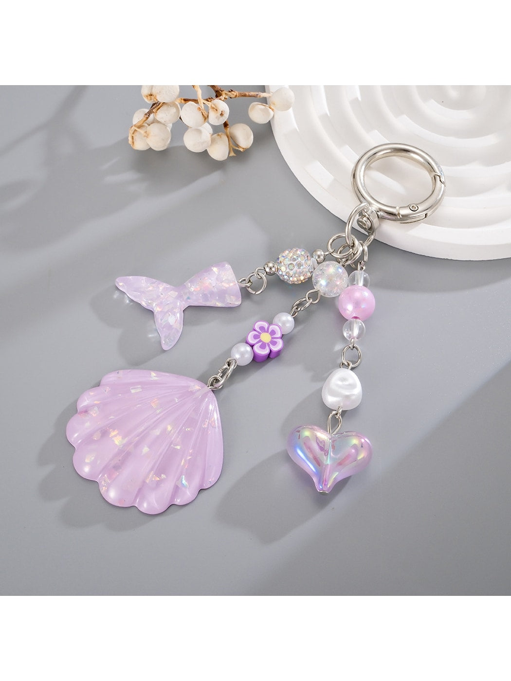 Keypus - Decorative Shell and Fish Tail Purse Charm Keychain
