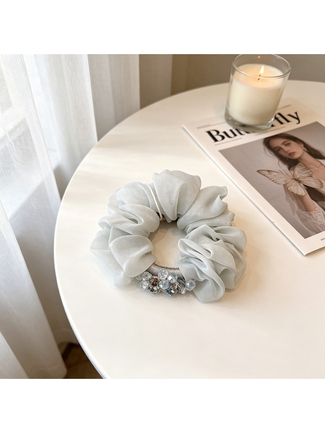 Gifty - Glossy Polyester Rhinestone Accent Scrunchie