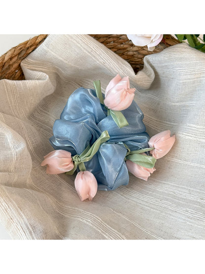 Gifty - Ruffled Flower Mesh Scrunchie