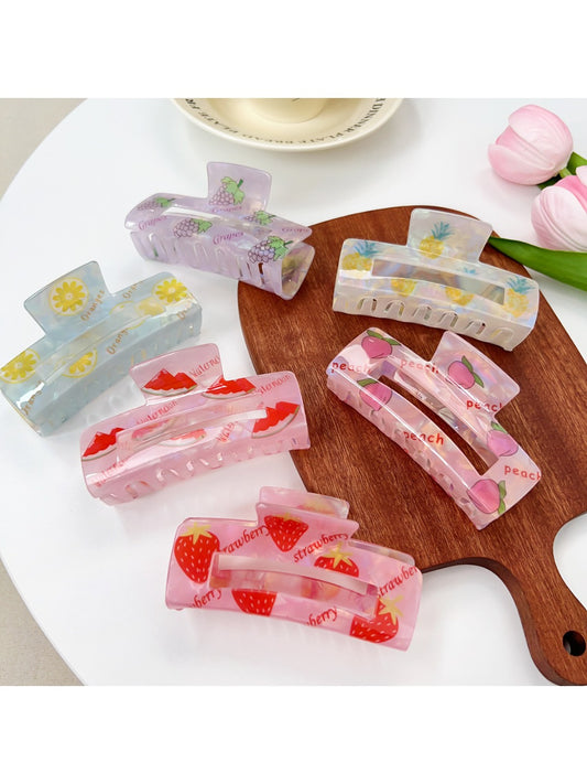 Beau square claw clip with colorful cute fruit pattern on a white background