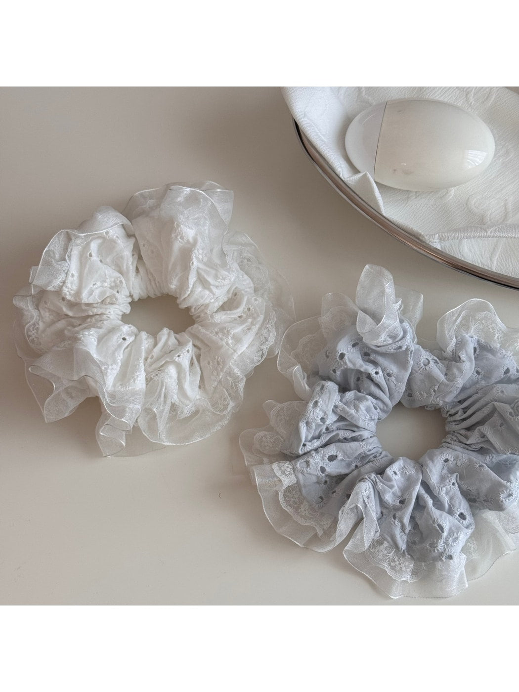 Gifty - Ruffled Openwork Lace Detail Scrunchie