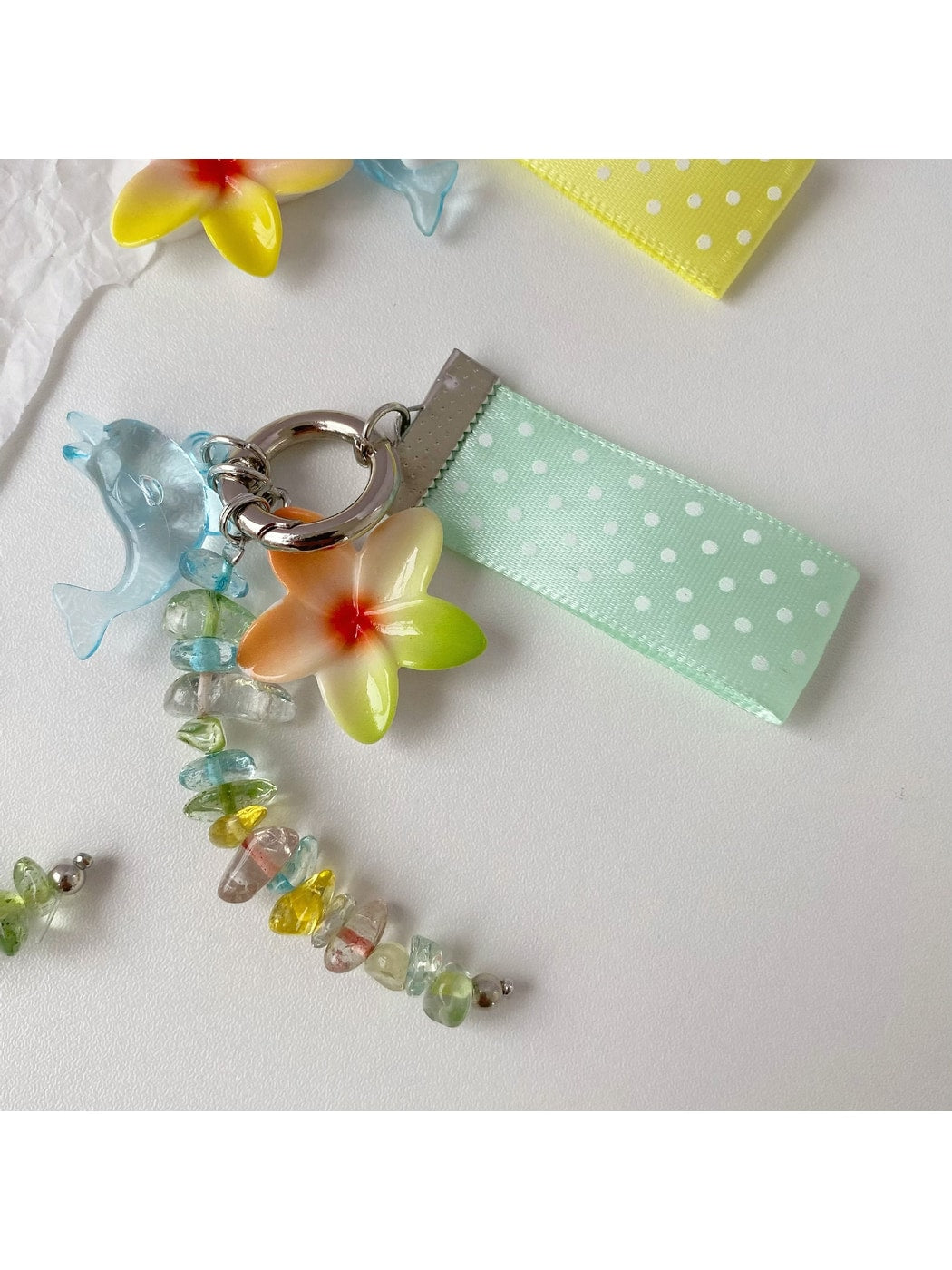 Keypus - Dolphin Flower Beaded Polka Dot Bag Charm