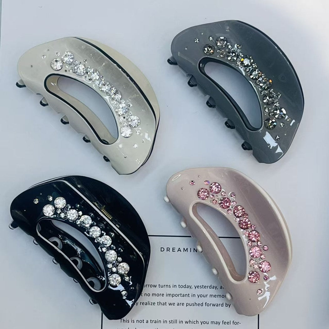 Beau - Modern Oval Rhinestone Accent Hair Claw Clip