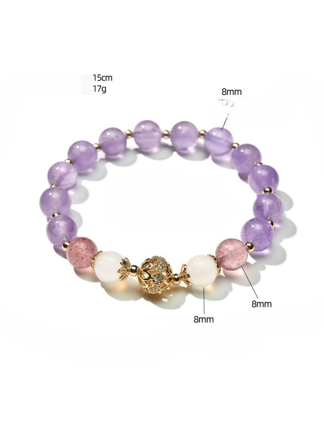 Detailed shot of purple crystal beads with light reflections