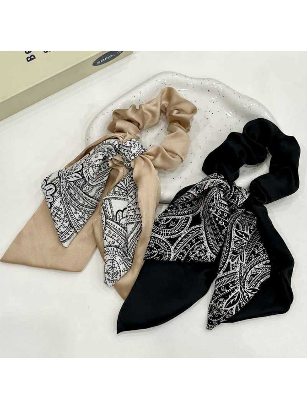 Gifty - Floral Bow Hair Scarf Ribbon Tie Elegant