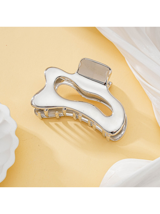 Beau - Silver Openwork Smooth Hair Claw Clip