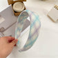 Plaid scrunchie headband and hair clip set packaged for sale