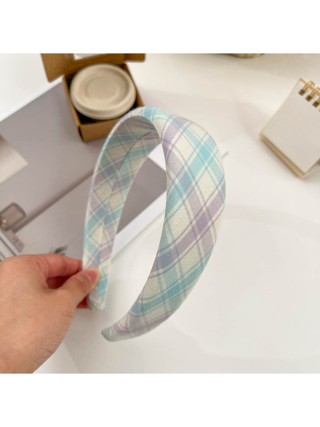 Plaid scrunchie headband and hair clip set packaged for sale