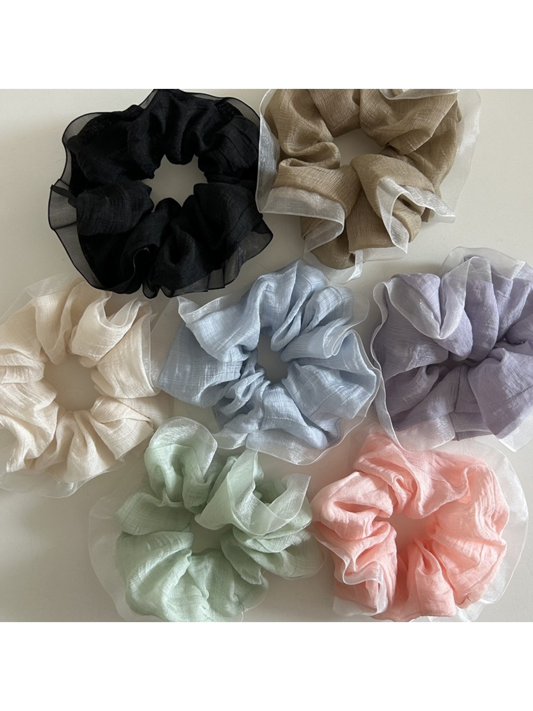 Gifty - Solid Mesh Lace Trim Oversized Scrunchie