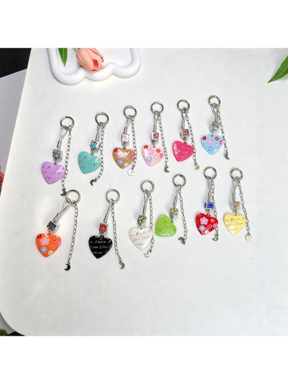 Keypus - Alloy Floral Heart Pendant Bag Charm Keychain