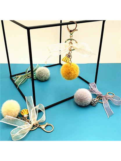 Keypus - Lace Bow Pompom Bag Charm Keychain