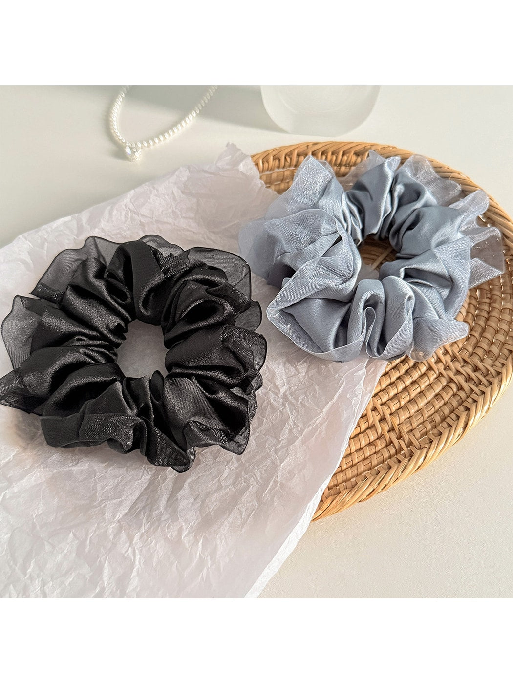 Gifty - Satin Finish Mesh Ruffle Edge Scrunchie