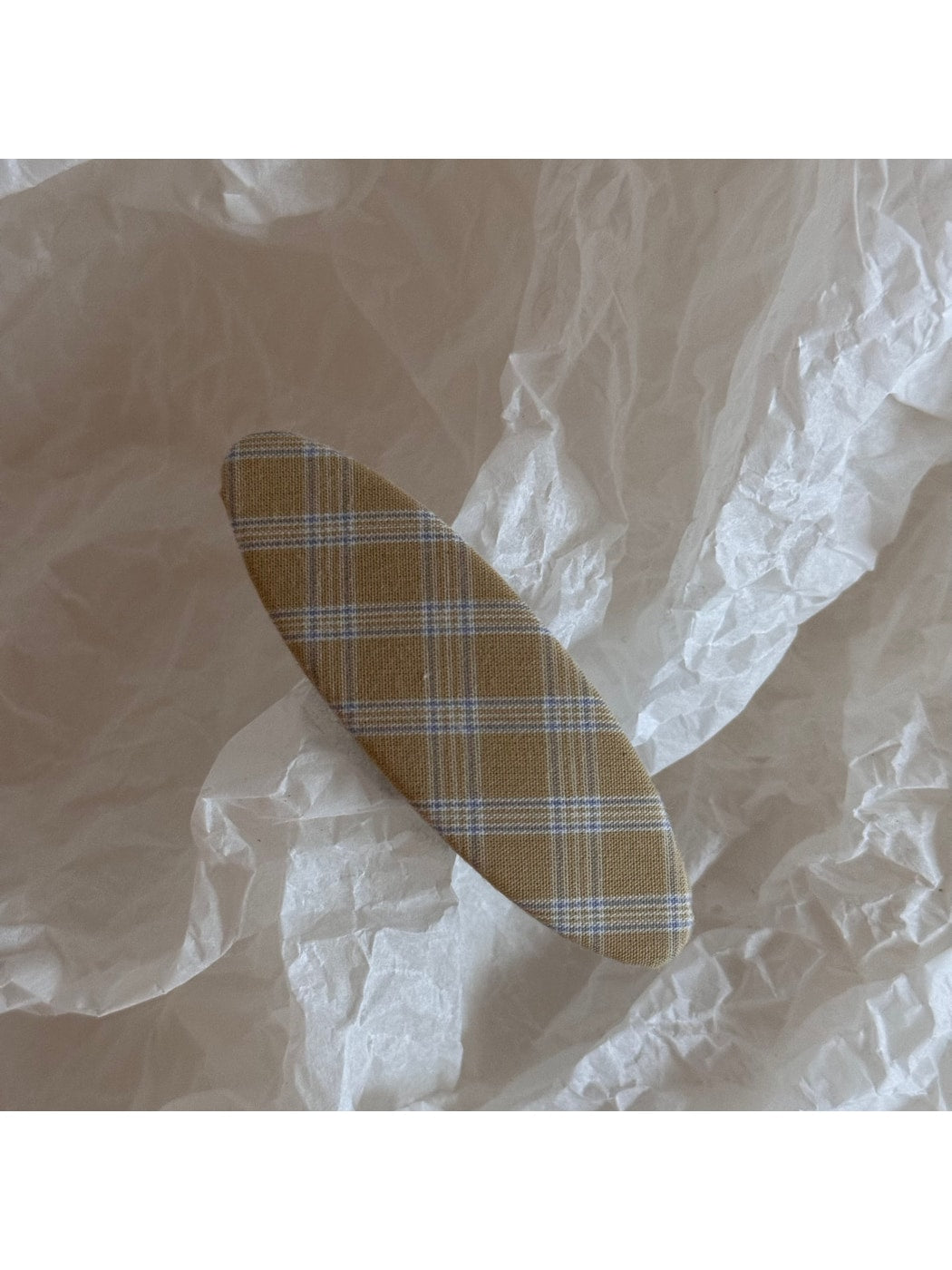 Beau - Plaid Fabric Covered Oval Alloy Hair Clip
