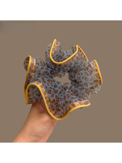 Gifty - Ruffled Leopard Print Mesh Look Hair Scrunchie