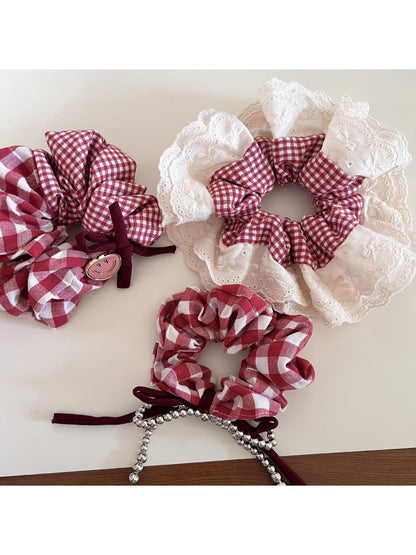 Gifty - Plaid Hair Ties with Lace Trim