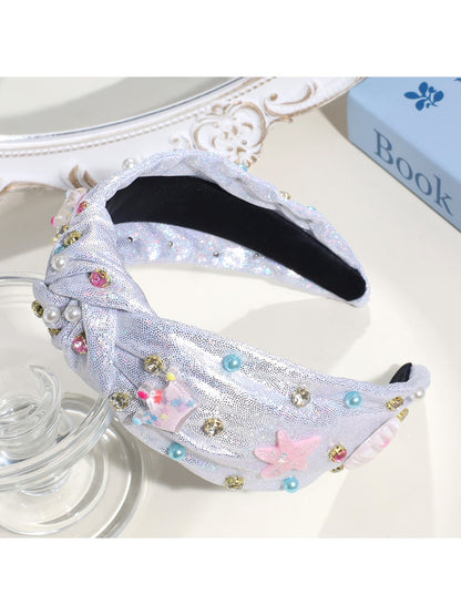 Gifty - Starfish Accent Sequined Wide Knot Headband