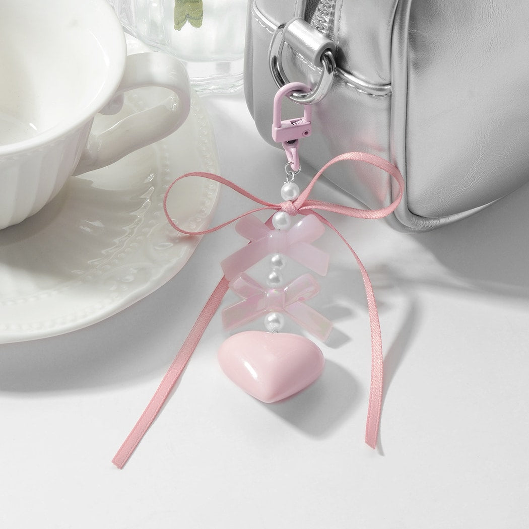 Keypus - Glossy Heart and Ribbon Bow Pendant Keychain