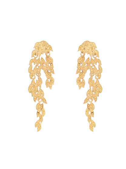 Earedge - Plated Leaf Tassel Statement Drop Earrings