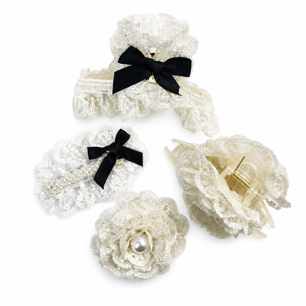 Beau - White Lace Floral Hair Clip Collection