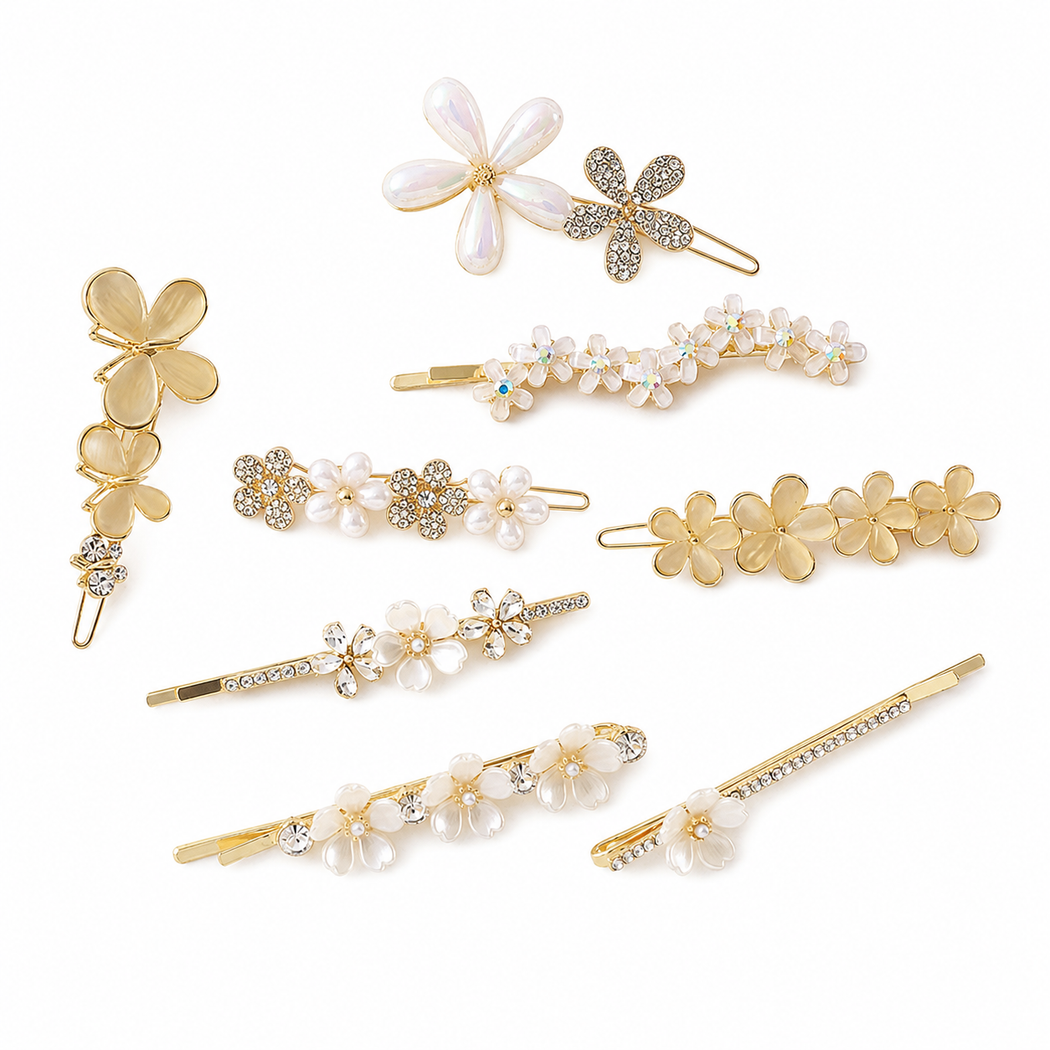 Beau - Opal Floral Gold Tone Hair Clip Collection