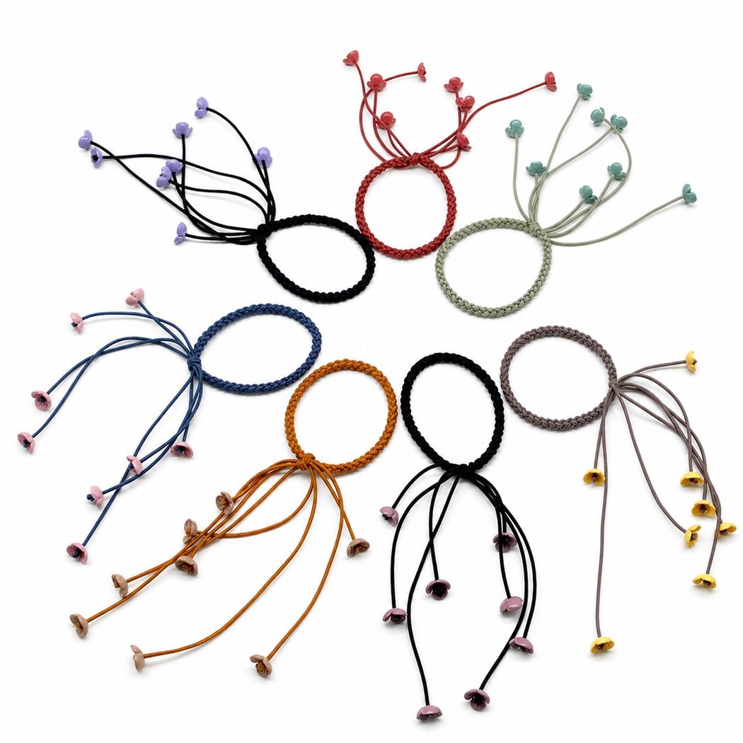 Gifty - Floral Tassel Braided Hair Tie