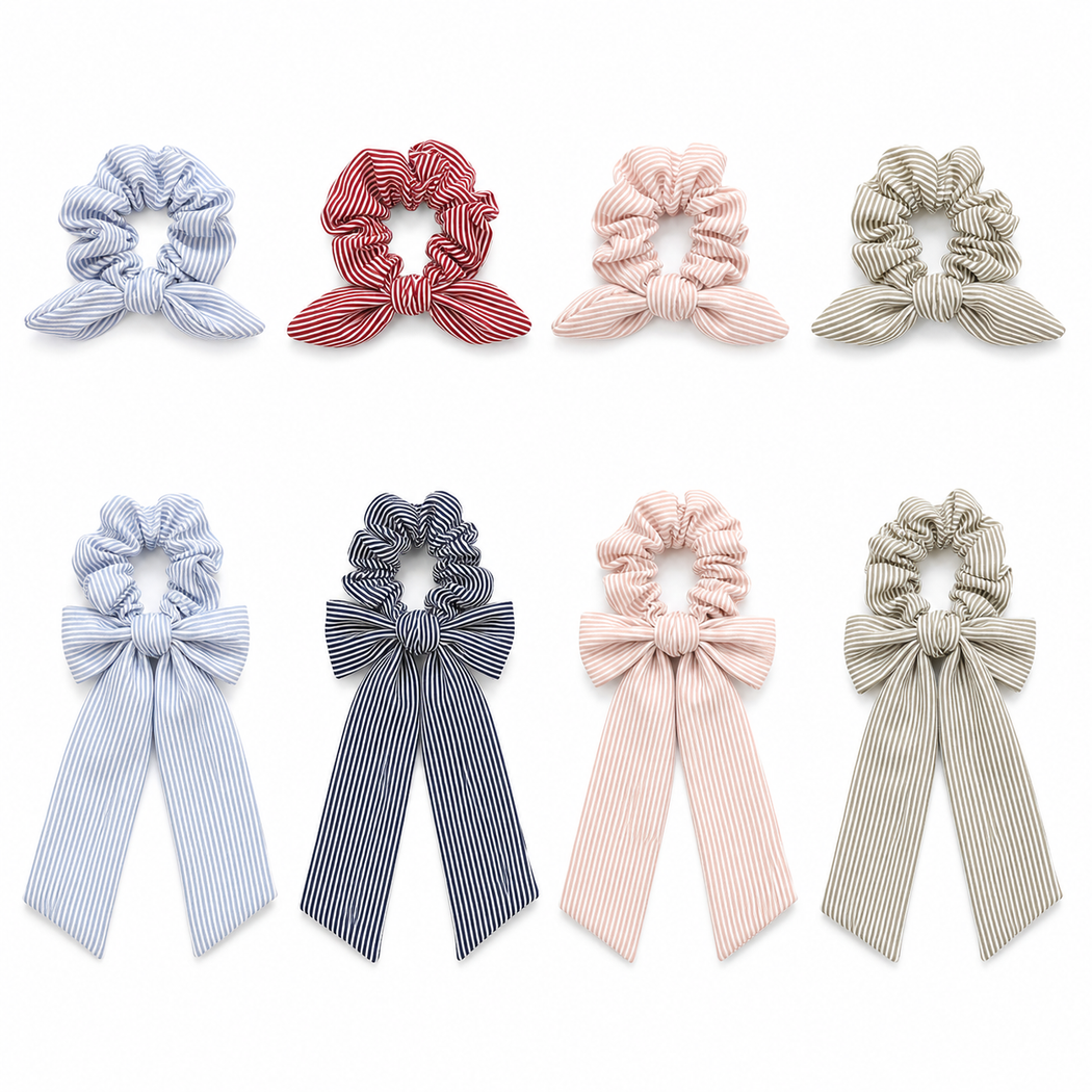 Gifty - Pinstripe Ribbon Bow Scrunchie