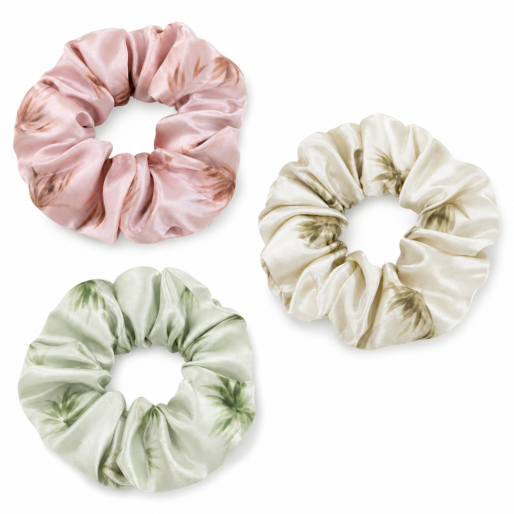 Gifty - Bamboo Leaf Print Satin Scrunchie