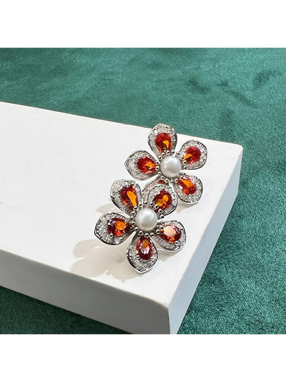 Earedge - Sweet Floral Accent Synthetic Zircon Stud Earrings