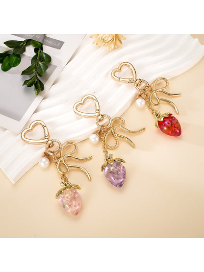 Keypus - Cartoon Strawberry Pendant Bow Bag Charm