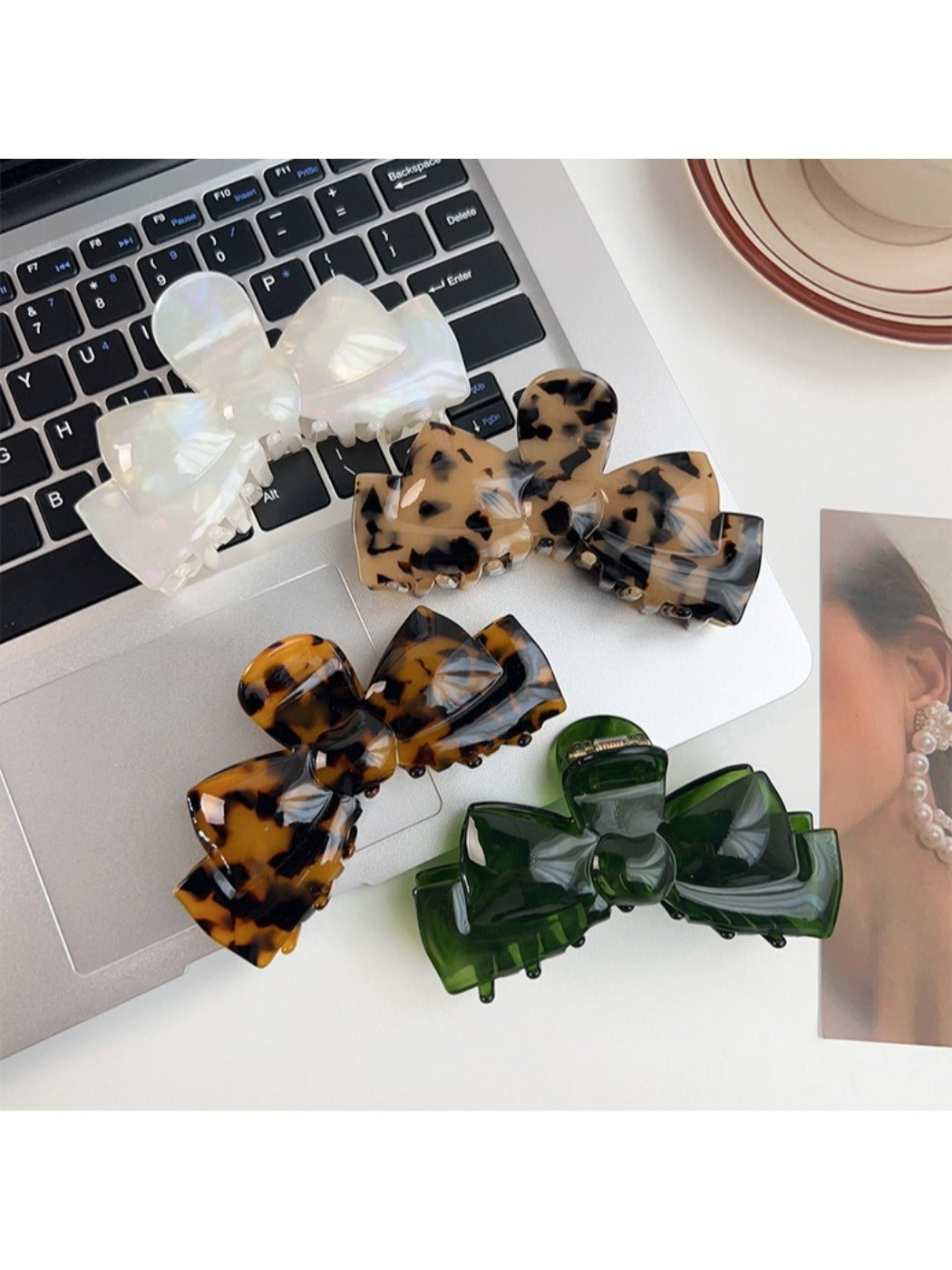 Close-up of Beau bow shaped hair claw clip showing clip mechanism
