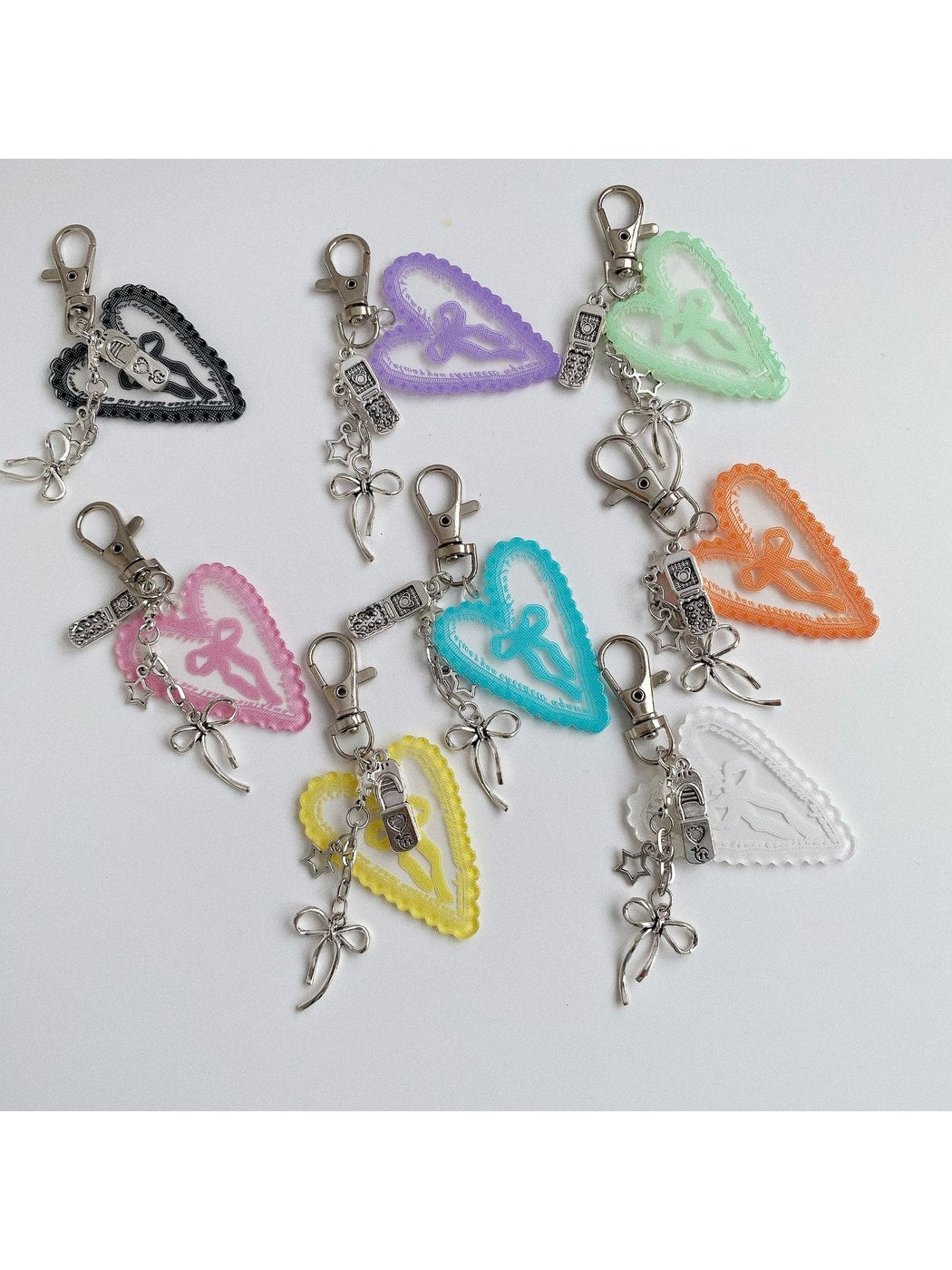 Keypus - Heart Pendant Bow Detail Bag Charm Keychain