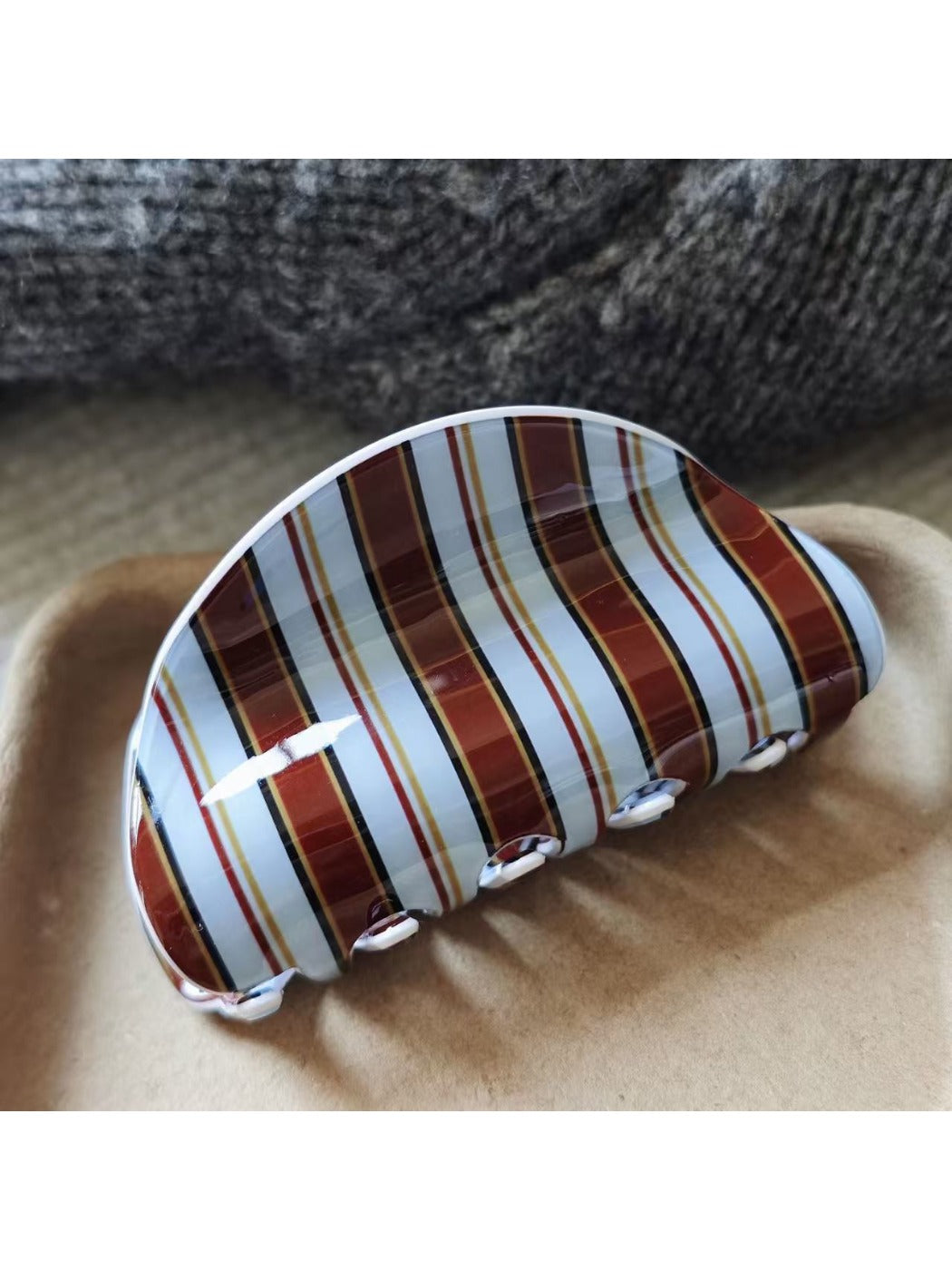 Beau - Striped Half Moon Hair Claw Clip