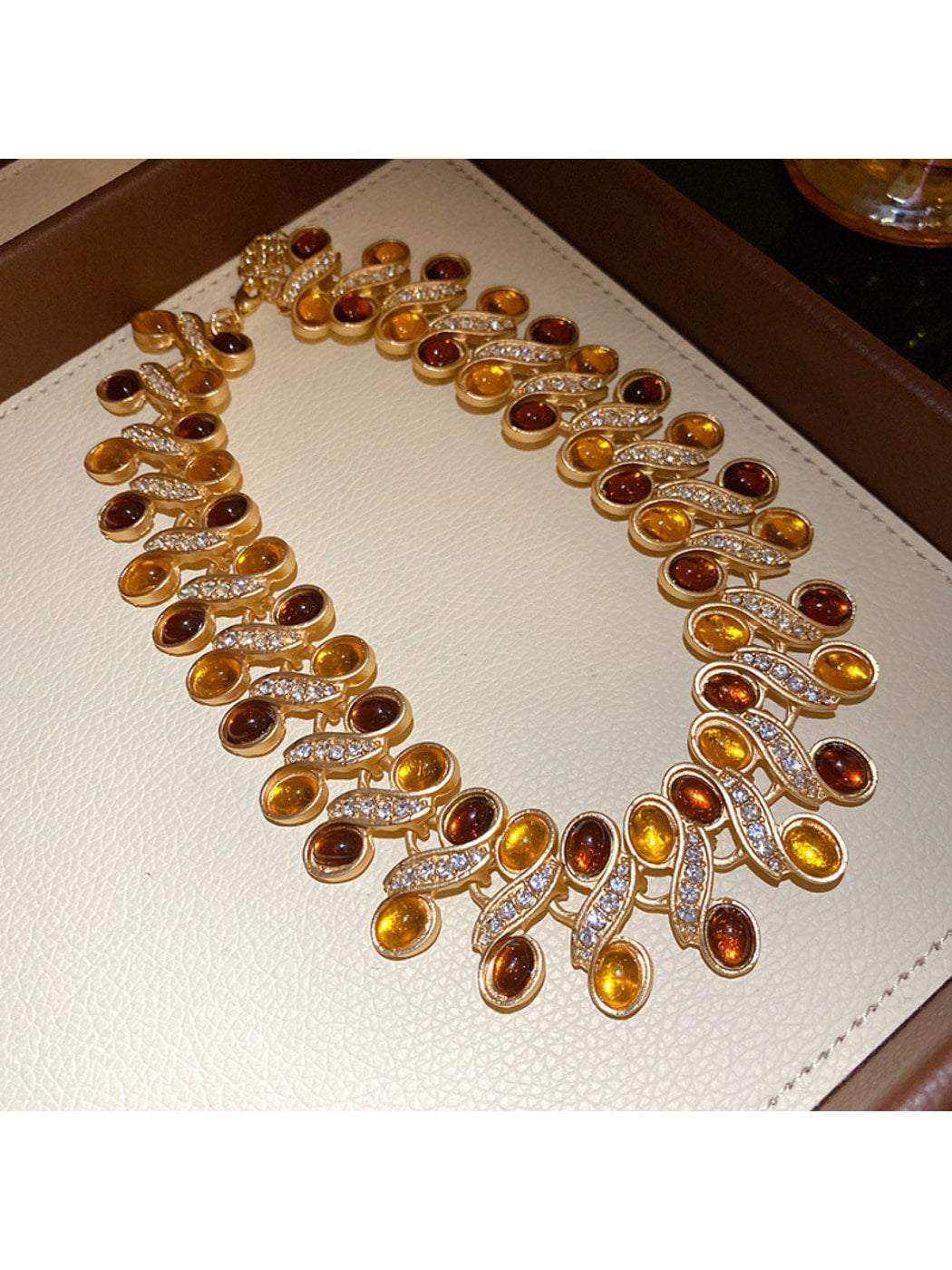 Nozari - Retro Oval Geometric Rhinestone Accent Necklace