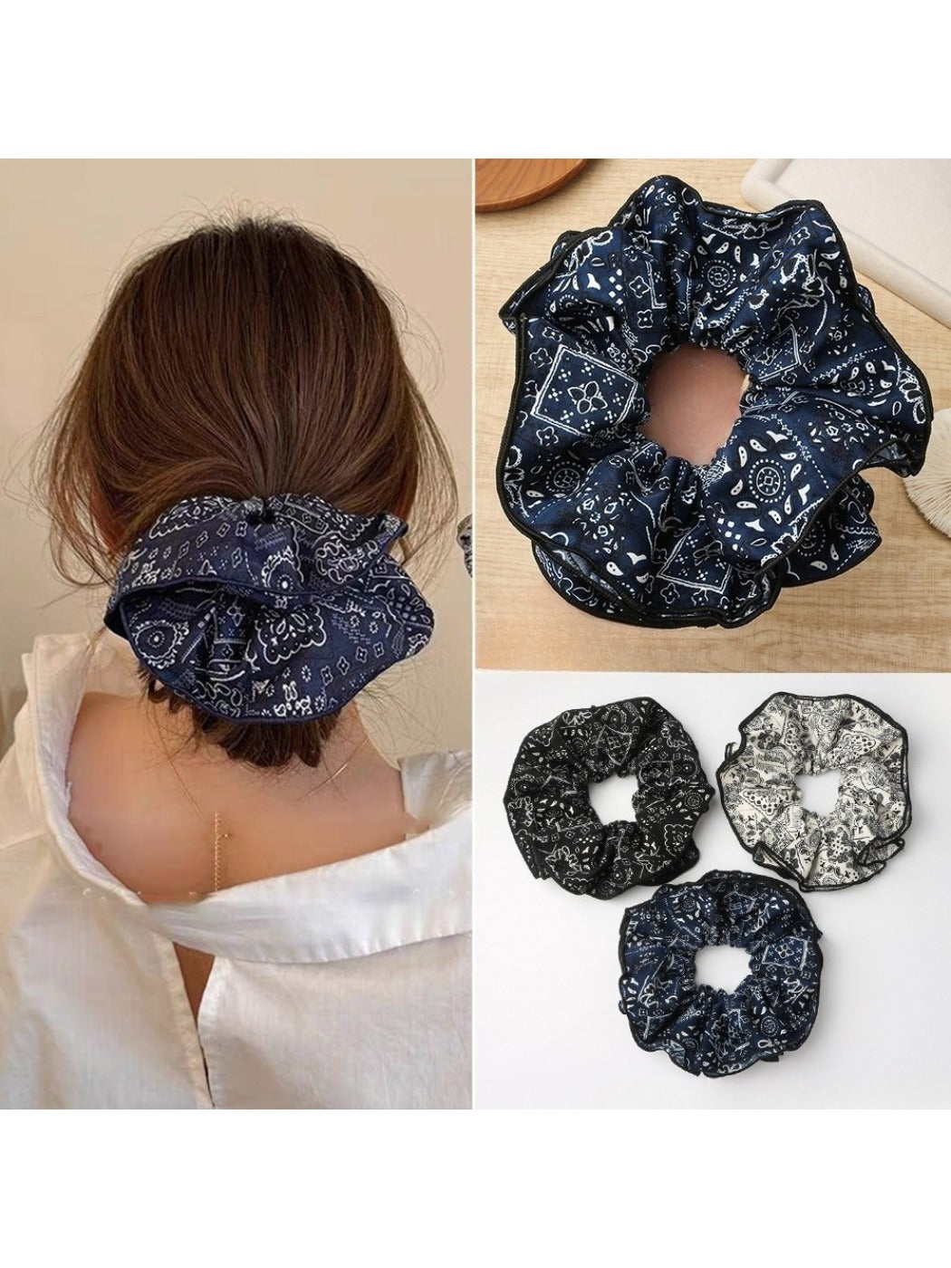 Gifty - Elegant Hair Scrunchie with Vintage Print