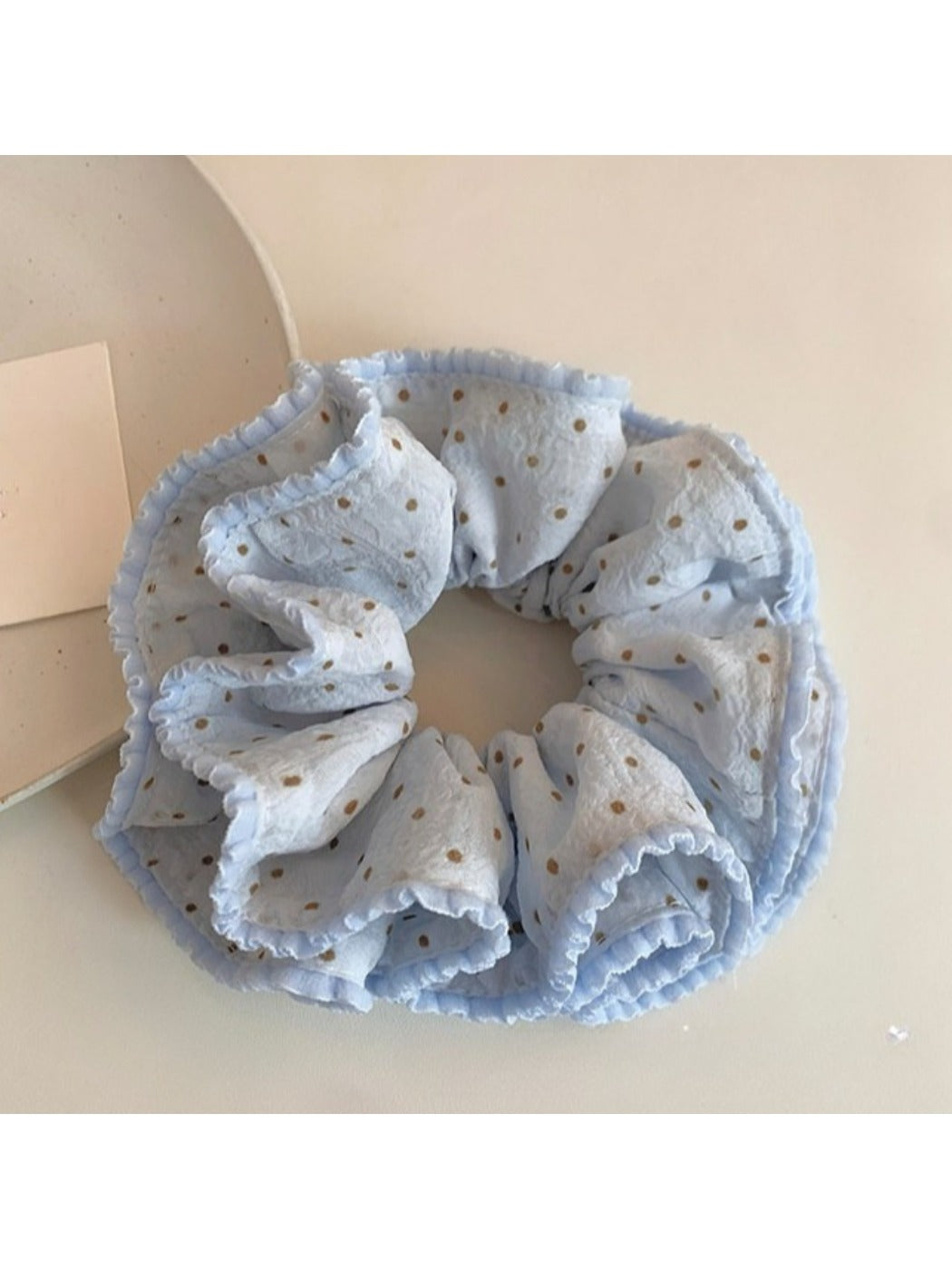 Two Gifty Sweet Polka Dot Double Scrunchies stacked, showing texture and pattern