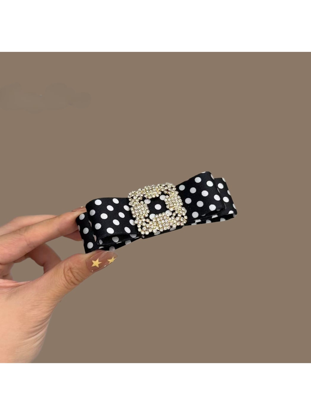 Beau - Polka Dot Rhinestone Bow Side Hair Clip