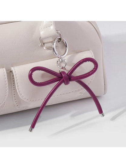 Keypus - Leopard Pattern Bow Faux Leather Bag Charm Keychain