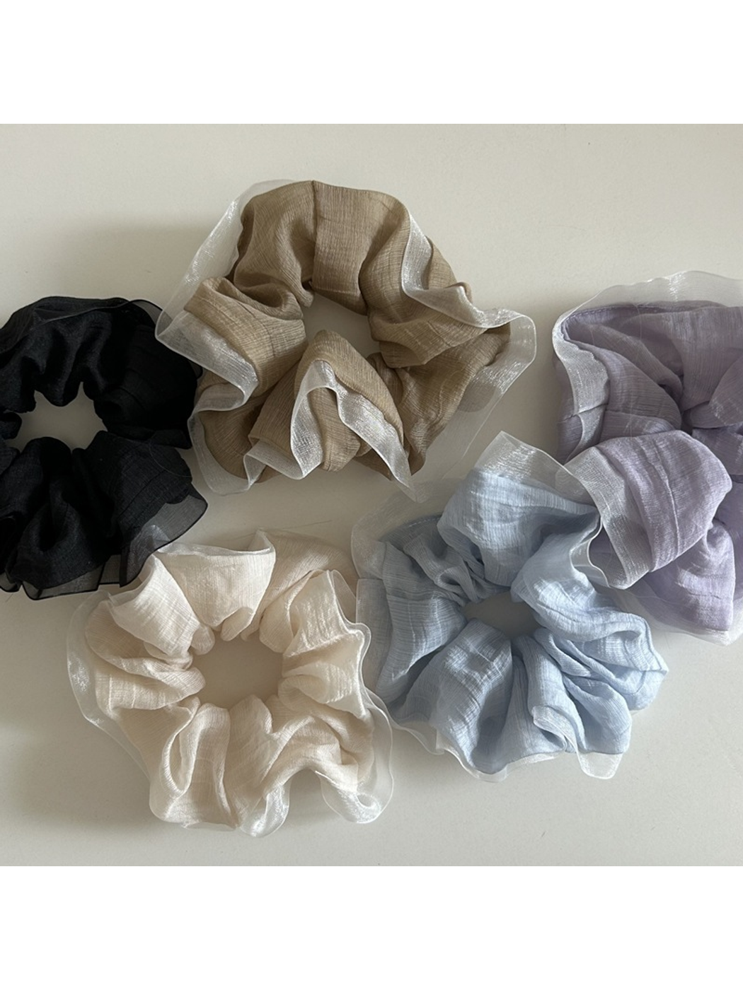 Gifty - Solid Mesh Lace Trim Oversized Scrunchie