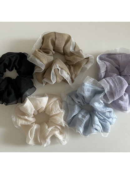 Gifty - Solid Mesh Lace Trim Oversized Scrunchie