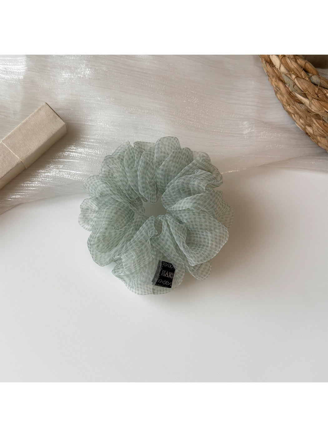 Gifty - Polyester Mesh Plaid Gathered Scrunchie