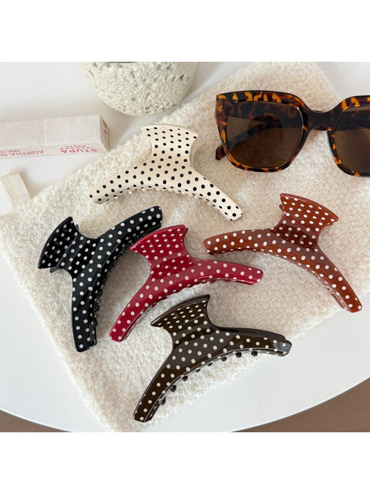 Beau simple acetate hair clip with black and white polka dot pattern
