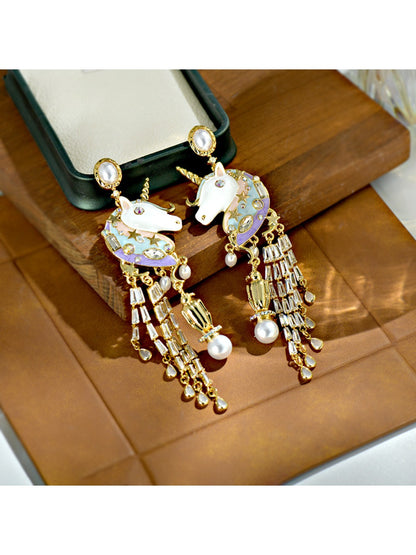 Earedge - Unicorn Tassel Drop Earrings
