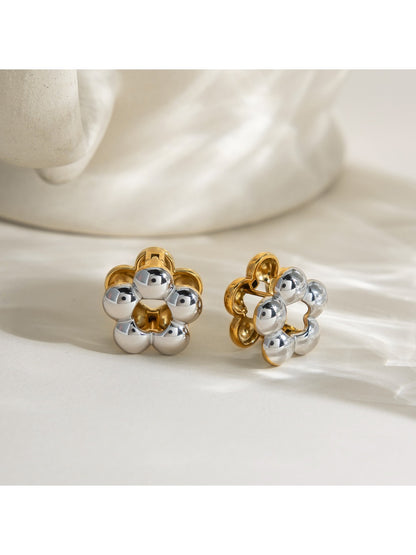Earedge - Five-Petal Color-Block Flower Earrings